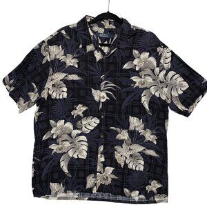Boca Classics Hawaiian Shirt Men’s XL Black Beige Floral Aloha Tropical Dadcore